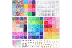 Moyofree 16000 Pcs Clay Beads Bracelet Making Kit,5 Boxes 96 Colors Flat Polymer Clay Heishi Beads A-Z Letter & Charms for Friendship Jewelry Making Kit DIY Crafts Gift for Teen Girls