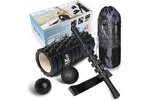 KVDeXun 6 in1 Foam Roller Set, Trigger Point FoamRoller, Yoga Stick, Massage Ball, Fixation BallFitness,Stretching Strap, Carrying Bag, Deep Tissue Muscle Massage Trigger Point Muscles Therapy