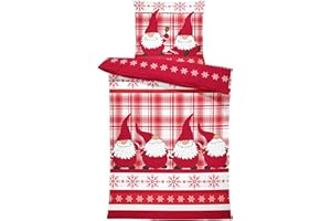one-home Winter Bettwäsche Thermo Fleece Kuschelig Warme Bettbezüge Flauschig Warm Weich, Größe:2 teilig 135x200 cm, Farbe:Wichtel Rot