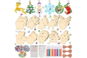 TOPRUNYI 264 Pezzi Adornos Arbol Navidad Madera,Decoración Arbol de Navidad Colgante de Madera-Con Cordón-Manualidades de Navidad,Adornos Navideños Adecuado para Cajas de Regalo Decorativas,árboles de Navidad