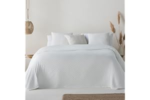 GAMUSI Colcha Cama 180 cm Ligera Entretiempo Primavera Verano Lisa Jacquard algodón Transpirable, 270x270 cm, Color Blanco