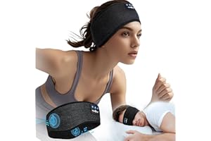 MUSICOZY Cuffie per dormire, fascia wireless ultra morbida, Bluetooth, per chi dorme di lato, con 14 ore di riproduzione e Bluetooth 5.4, cuffie 4 in 1 con maschera per la musica