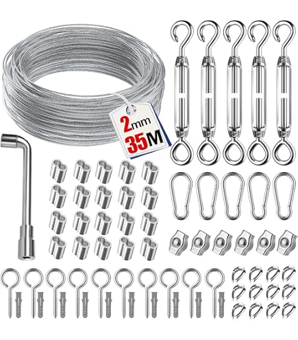 Produktbild von Hängeset Für Rasterdecken – Deckenclip, Schraubkappe & 1,5 Mm Drahtseil, 1500 Mm, Silber/weiß
