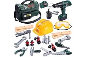 Toyssa Outils Enfant Outils Jouet 32 Pièces Malette Outils Boite a Outil Kit avec Perceuse électrique Jouet Jeu d'imitation Cadeau pour Enfant Garçon Fille 3 4 5 6 7Ans