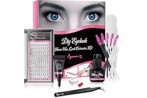DIY Kit de Extensiones de Pestañas Pelo a Pelo, Starter Kit de Extensiones de Pestañas Bricolaje, Cluster Lashes/Pegamento/Removedor/Pinza en Casa Beauty7 (10D Kit- 0.07)