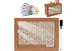 JIEBAO Hucha de Madera Huchas con Tablero Acrílico Hucha con Contador Reutilizable Hucha Ahorro Hucha con Objetivo Caja de Ahorros de Madera para Ayudar a Los Niños a Desarrollar el Hábito de Ahorr (10000€)