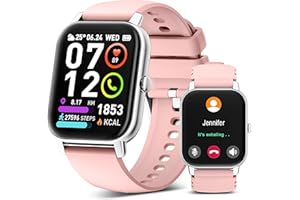 POOUNUR Smartwatch Uomo Donna con Effettua o Risposta Chiamate, 1.85" Orologio Smartwatch Contapassi/Cardiofrequenzimetro/Sonno, 100+ Modalità Sportivo Fitness Tracker, IP68 Smart Watch per Android iOS, Rosa