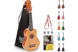 Hola! Music Ukulele for Kids and Adults - 53 cm Soprano Ukuleles for Adults, Beginners and Children - Real Wood String Instruments w/Picks, Strap and Canvas Carry Bag - Musical Instruments - Natural