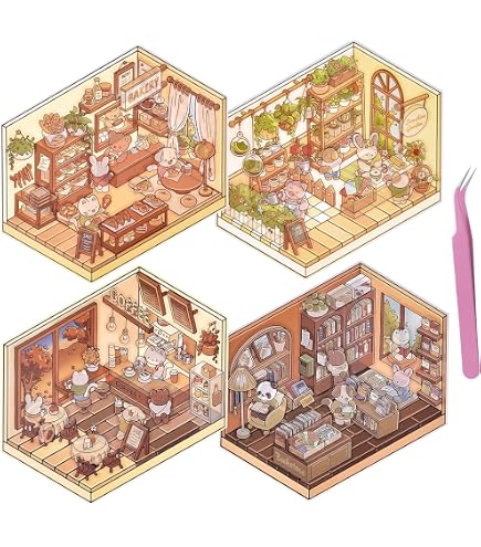 Kit De 4 Planches D'autocollants 3D Miniatures Pour Scrapbooking Et Décoration - Avec Pincette, Scènes Mignonnes