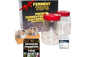 GREEN WISE Fermentierglas Set 2er – je 1,4 L mit Gärventil & Deckel – inkl. 2 Fermentiergewichte – Einmachgläser zum Fermentieren von Gemüse, Sauerkraut & Kimchi – luftdicht & lebensmittelecht