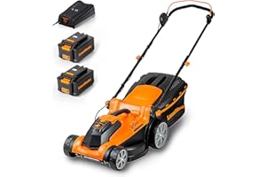 LawnMaster CLMF2437G Tondeuse à Gazon sans Fil 24V Max 2x4.0Ah Batterie, 37cm, Jusqu'à 300m² Paillage 40L, Hauteur de Coupe à 6 Niveaux 22-72mm 2 Ans de Garantie