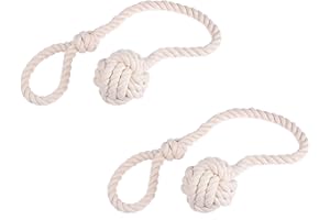 KARE & KIND Curtain Rope Tiebacks - Easy Knot Loop Connection - Holds Your Window Drapes Open - Hand Knitted - Natural Cotton - Neutral Light Beige Color - One Pair (Set of 2) - Elegant Home Décor Solution