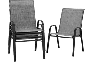 PIZZELLO Garden Chairs Set of 4, Stackable Dining Chairs Patio Chair for All Weather, Breathable Garden Outdoor Furniture for Backyard, Deck, Grey