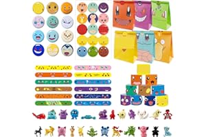 Moocuca 60 Stück Party-Mitgebsel – Inkl. 24 Mini-Figuren, 12 Geschenktüten, 12 Armbänder & 12 Abzeichen – bunte Geburtstagsgeschenke & Spielzeug