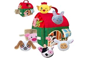 Elfew Juguetes para Bebés de 6 - 12 Meses, Granja de Graneros Blandos con Peluches, Animales de Granja de Peluches para Niños Pequeños de 1 - 3 Años, Juegos de Peluches con Graneros