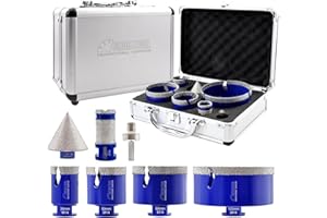 SHDIATOOL Diamentowa koronka wiertnicza przecinarka do płytek, 7 sztuk (20/25/35/50/75/100 mm + wiertło diamentowe do fazowania 50 mm + SDS Plus) wiertło do płytek ceramicznych, porcelana, marmur,