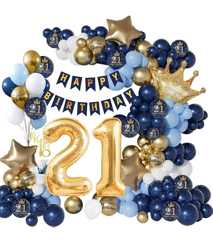 HAMIGAR 6x4ft Happy 21st Birthday Backdrop Banner – Blue Silver Party Decor With Ribbon
