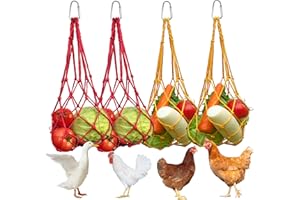 POPSKEETER 4 unidades de red de alimentación para pollos para colgar, red de alimentación colgante para pollos, patos y gansos, bolsas de comida para pollos con ganchos, prácticos accesorios para pollos