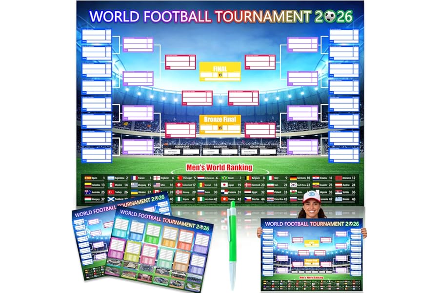 2PCS World Cup Football 2026 interactive Foldable Poster Handwritten Watercolor Pen Team Information and World Cup Football Match Schedule Chart Bedroom Gymnasium Wall Display Fan Poster Gift 58x42cm