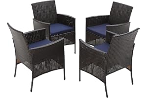 ‎MFSTUDIO MFSTUDIO Gartenstuhl Set, Outdoor Rattan Stuhl, Gartenmöbel mit Abnehmbaren Kissen, Geeignet für Rasenflächen, Terrassen, Innenhöfe, Schwimmbäder, 4er-Set