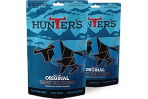 Hunters Biltong - Original Biltong, 500g Pack of 2 x 250g High Protein, low fat, Thin Tender Slices of authentic Beef Biltong, beef Jerky, MSG Free, Convenient Snack