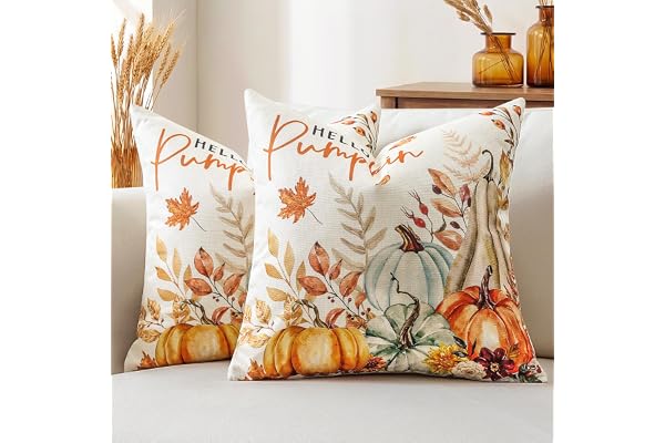 Artscope Hello Pumpkin höst kuddfodral 45 x 45 cm, set med 2 höstörngott tacksägelse kuddöverdrag för soffa vardagsrum semest