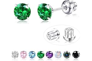JeweBella G23 Titanio Orecchini Donna Uomo Anallergici Orecchini Donna Argento Rosa Blu Verdi Zirconia Orecchini Punto Luce Piercing Orecchio Pietra di Nascita Orecchini Bambina Anallergici