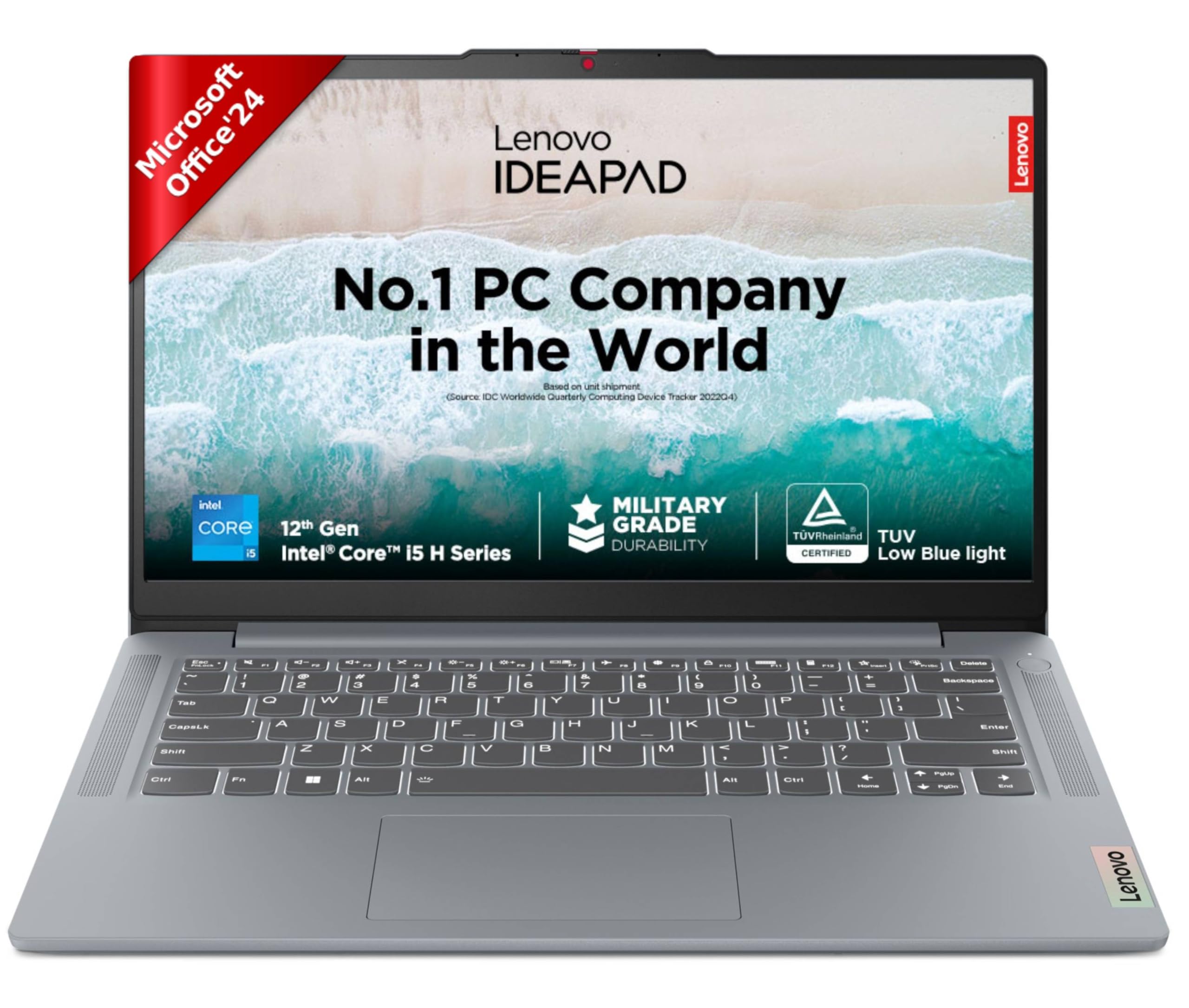 Lenovo IdeaPad Slim 3, Intel Core i5-12450H, 12th Gen, 16GB RAM, 512GB SSD, FHD, 14"/35.5cm, Windows 11, MS Office Home 2024, Grey, 1.37Kg, 83EQ0072IN, Alexa Built-in, 3 mon. Game Pass Laptop