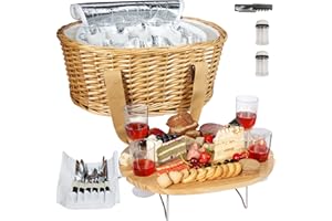 Hap Tim Picknickkorb-Set für 4 Personen mit Mini-Klapptisch für Wein, Picknick, große isolierte Kühltasche und Besteck-Set für 4 Personen, Geschenke für Paare, Hochzeitsgeschenke (Y2209-4-CM)