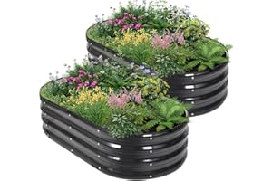 BIRDSINYARD Hochbeet für den Außenbereich - Pflanzgefäße Hochbeete für die Gartenarbeit | Metall-Garten-Pflanzgefäß mit Sicherheitsrand und Handschuhen (Dunkelgrau, 120 x 60 x 30 cm, 2 Stück)