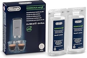 De'Longhi EcoDecalk Mini Descaler DLSC200, 2 Decalcification Doses, Coffee Machine Descaler, Coffee Machine Maintenance Accessory, Plant-Based Ingredients, 2x100ml, White