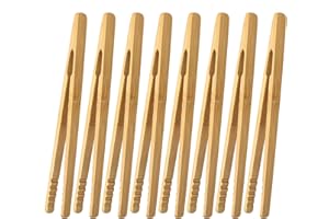 SUFE Pince Bambou pour Grille Pain 8 Pièces Pinces de Cuisine Réutilisables 18CM Pinces à Pain de Bois Pince à Toasts Pour Fruits, Barbecue, Salade