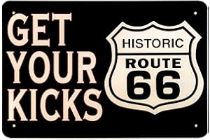 DIILIHIIRI Cartel de chapa vintage Decoración, Letrero A4 Estilo Antiguo de metálico Retro. (Get Your Kicks Route 66)