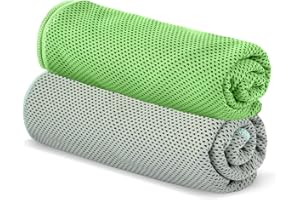 Donfri Serviette Microfibre Sport Musculation- Lot de 2 Serviette Rafraichissante110x30cm pour Fitness,Voyage, Yoga,Randonnée,Tentes de Camping (Vert/Gris)