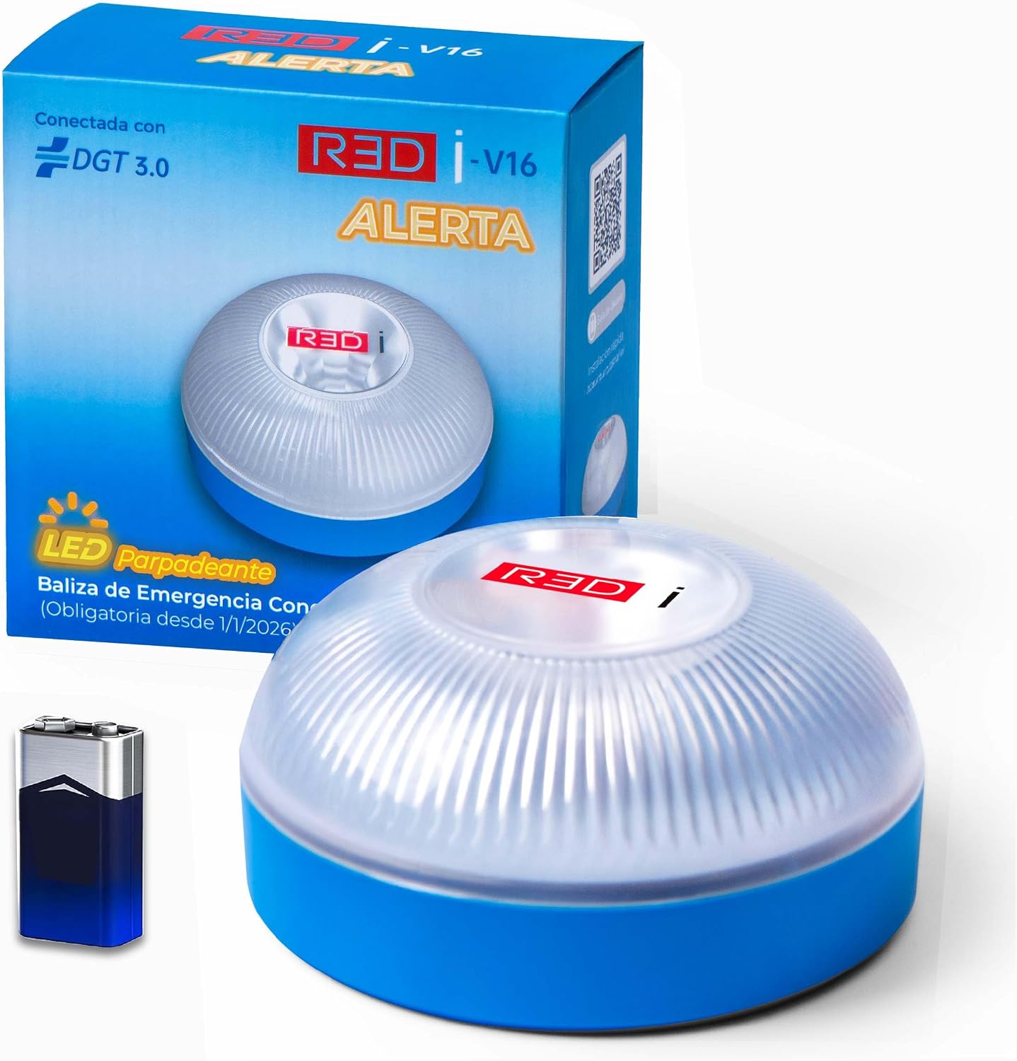R3Di Baliza V16 Homologada DGT 3.0, Conectada hasta 2038, Uso obligatorio en España desde 2026, GPS + IoT incluidos 12 años, Luz LED 360° de Emergencia para Coche