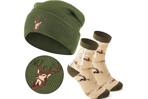 Jadive Regalos para Cazador Gorro de Punto de Ciervo Calcetines Sombrero de Invierno Accesorio de Caza