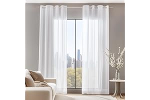 Deconovo Lot de 2 Rideaux Voilages d'extérieur, Résistants aux Intempéries, avec œillets, pour Portails de Terrasse, 140 x 275 cm, Blanc,