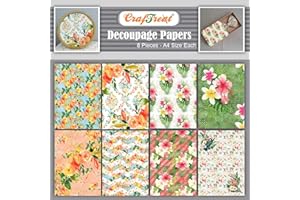 CrafTreat Reusable Flower Decoupage Paper for Crafts - Summer Flowers and Tropical Flowers - Size: A4-8 Pcs - Fern Decoupage Paper for Scrapbooking