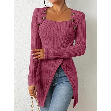 Pull Femme Léger Et Ample - Manches Longues - Coupe Tunic - Tissu Stretch - Coloris Uni - Printemps/automne - 5