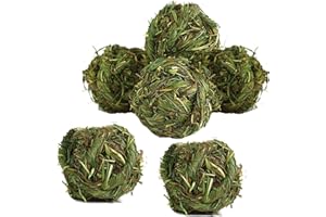 CAMITER 6 Stück Grasball, Kaninchen-Kauball, 8cm Haustierbälle Timothy Gras Mahlkauspielzeug, Kaninchen Zubehör für Meerschweinchen Hase Chinchilla Hamster Rennmäuse