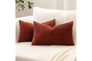 Sungeek 2er Set Cord Kissenbezüge, Kreuz Streifen Muster Kordsamt Kissenbezug Sofakissen Dekokissen Patchwork Design Deko Zierkissenbezüge Kissenhülle für Wohnzimmer (30x50cm, Dunkelrost)