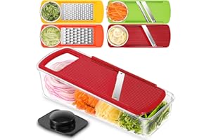 Geedel Mandoline Vegetable Slicer, 4 in 1 Multi-Function Mandoline Slicer Vegetable Cutter, Potato Slicer for Veggie Fruit Cheese Red