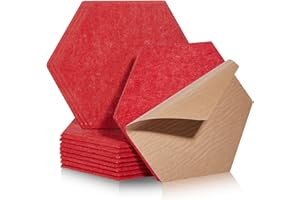 PAAUZOENG Insonorizacion Acustica Pared hexagonales autoadhesivos 12 piezas I Aislamiento acústico de alta densidad para paredes techos madera y puertas - Placas Aislamiento Acustico, 30x26x0,9cm，rojo