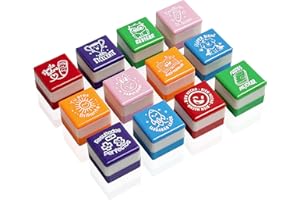 LUPACIA Set de 6 Sellos Cuadrado Motivacionales para Regalo Profesores y Niños, Infantiles, Colores Variados, Seguros y Duraderos, 25mm x 15mm, para Estimulación y Diversión en el Aprendizaje. (12, Español)