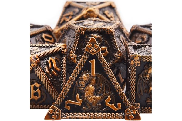 SIQUK 7 Pièces Dés Jeu de Role Métal Dés Polyédriques Métal Jeu de Dés D20 D12 D10 D% D8 D6 D4 pour RPG Donjons et Dragons, l'or Ancien
