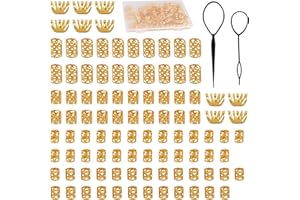 Annlpoy 72pcs Anillos para el Pelo Ajustable,herramienta de decoración del cabello,dreadlock accessories,para DIY para Mujeres y Hombres Decoración de Trenzas y Peinados, Color Oro
