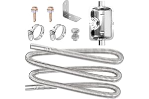 Tanstic 8Pcs 2.5 x 300cm/ 1 x 118 Inch Stainless Steel Diesel Heater Exhaust Pipe, Parking Air Heater Exhaust Pipe, Fuel Tank Diesel Gas Vent Hose with Muffler and Clamps