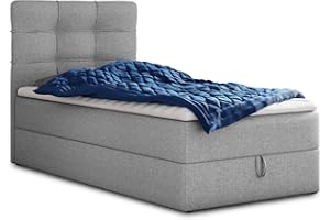 ‎SOFNET Sofnet Boxspringbett Best Mini mit Bettkasten und Matratzentopper - Einzelbett mit Bonell-Matratze und Topper, Polsterbett, Bett, Schlafzimmer (120 x 200 cm, Grau (Inari 91))
