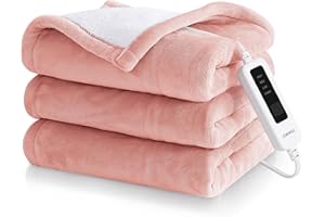 CORIWELL Heizdecke, elektrischer Überwurf, 127x152.4 cm, Heizdecke für Bürostuhl, 4 Heizstufen, Bett, warme Flanell-Wärmedecke mit 3 Stunden automatischer Abschaltung, maschinenwaschbar (Rosa)
