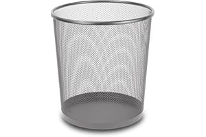 ZANGCO Round Metal Mesh Trash Can - Durable Wastebasket for Office, Bedroom, Bathroom, or Kitchen - Breathable Design, Stylish, and Lightweigh (1, Silver)